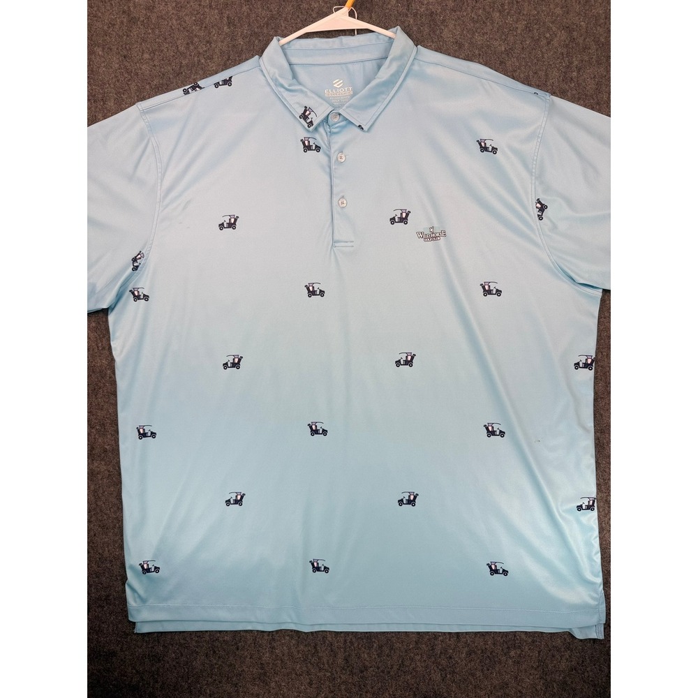 Elliott Collection Mens XL Blue Golf Cart Print Polo Wild Horse Golf Club Shirt